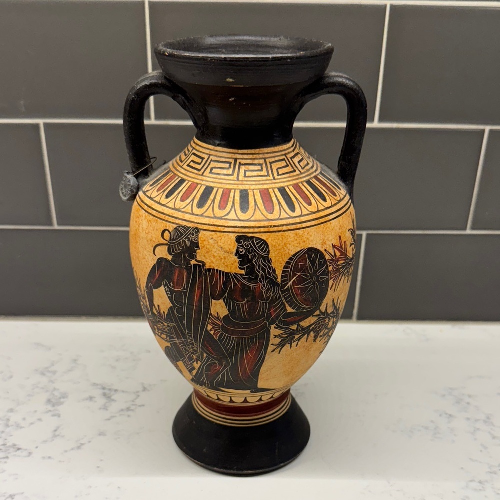 Vintage Black and Tan Decorative Vase